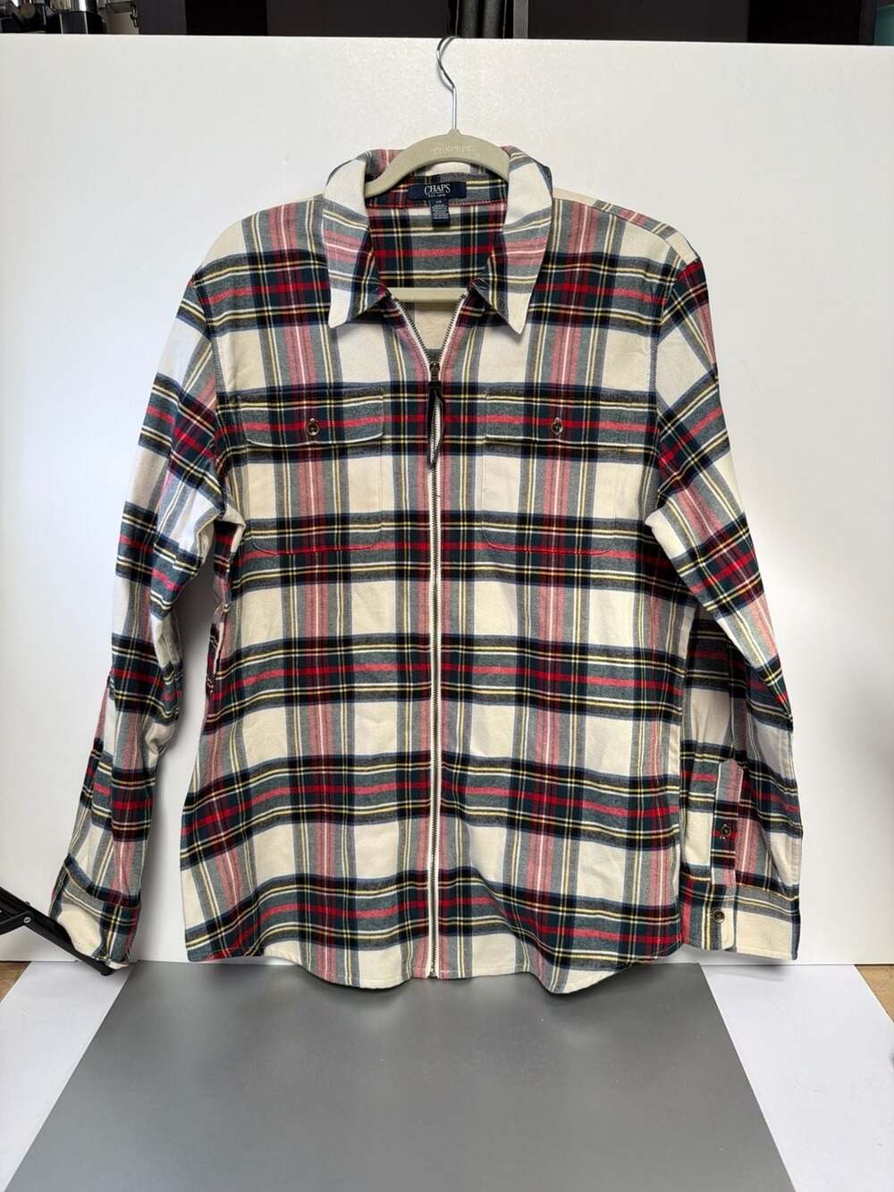 Chaps Men's Full-Zip Plaid Flannel Shirt Jacket Size Large